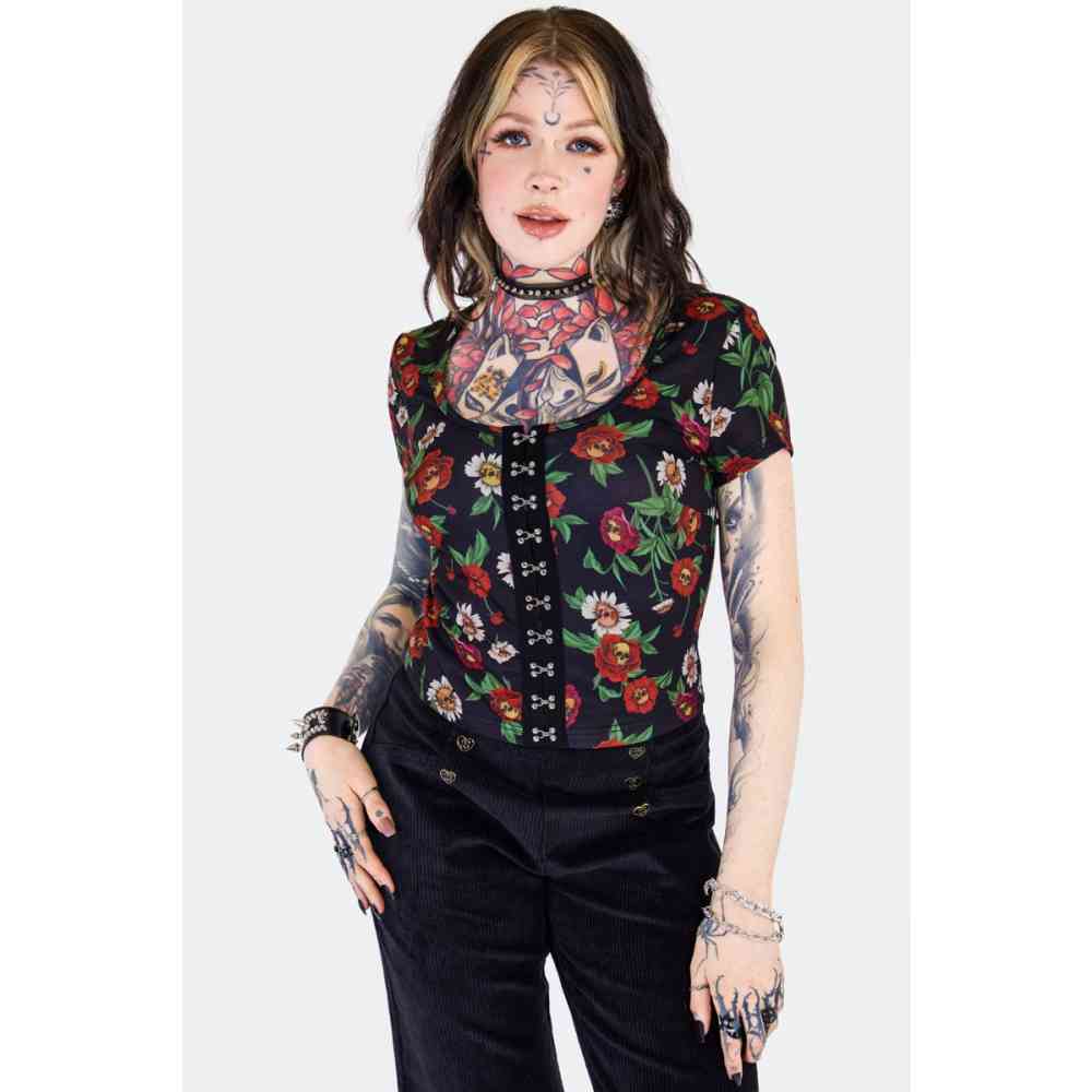Jawbreaker - Skull Flower Short Sleeve Top - Black